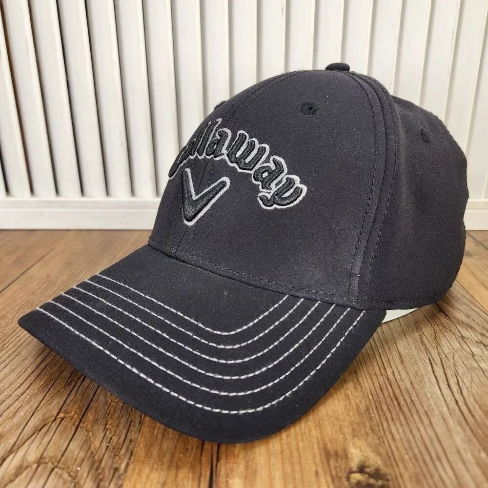 Callaway Golf Stretch Fit L/XL Hat Cap Black White Stitching Athletic Sports Dad